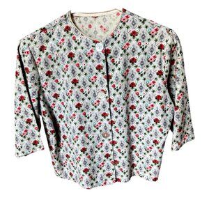 Vintage Cottagecore Cropped Button Floral Print Blue Gray Jacket Top Size Small